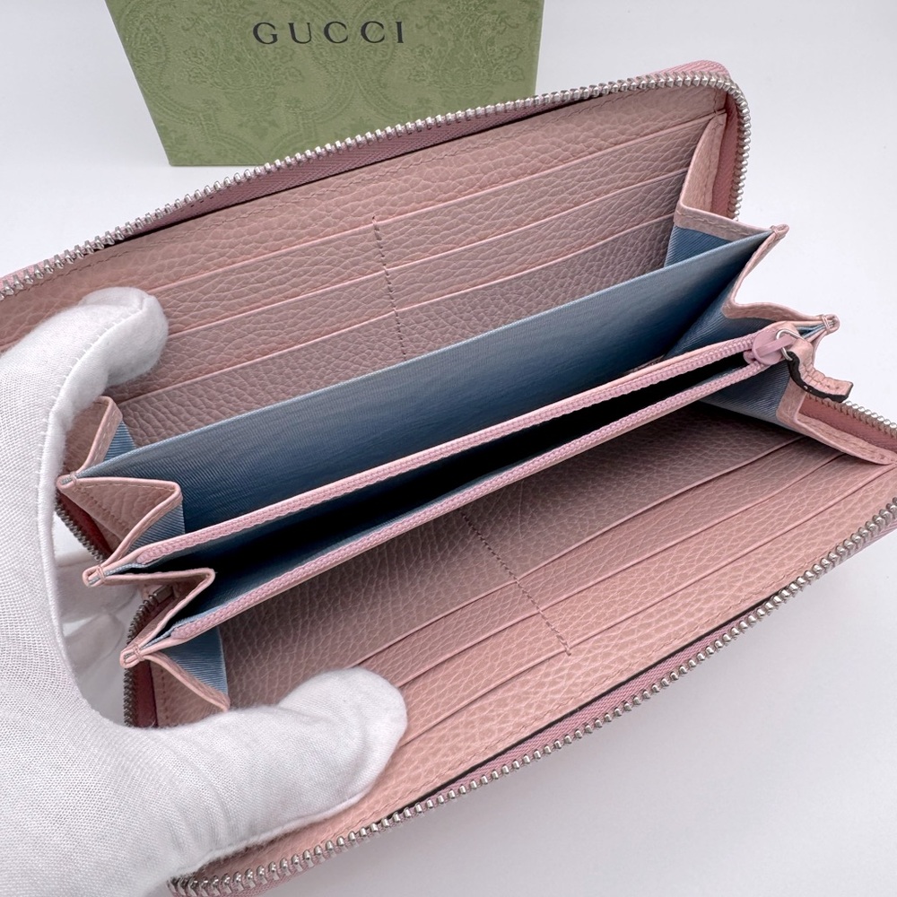 NEW GUCCI GG MARMONT PINK ZIP AROUND LEATHER WALLET BOX! - Picture 10 of 16
